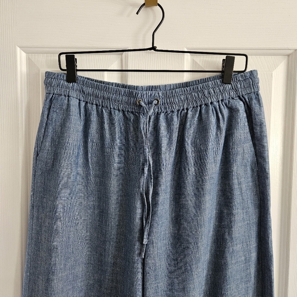 NWT J.Crew Factory Linen Blend Slim Wide Leg Drawstring Pants- Chambray - Picture 6 of 11